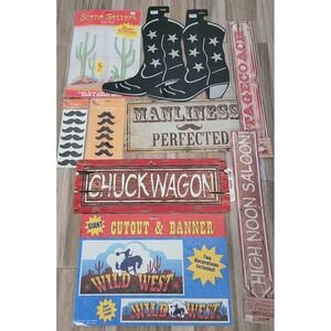 Wild West Western Cowboy Party Decorations Cactus Boots Signs Banner Cut Out NEW